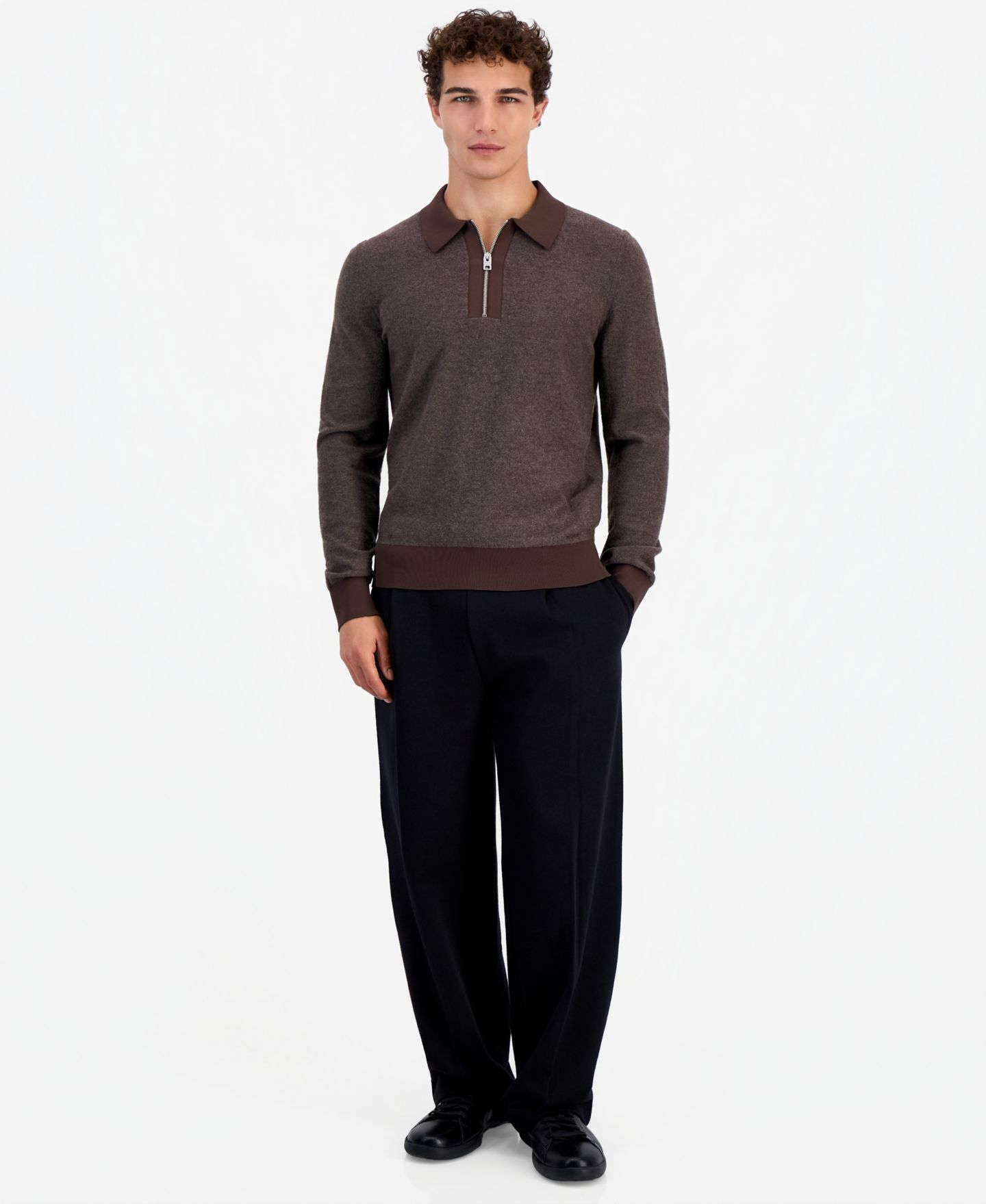 Мужской свитер Hugo Boss Quarter-Zip Long-Sleeve Wool, цвет: Brnoverflw — фото 2