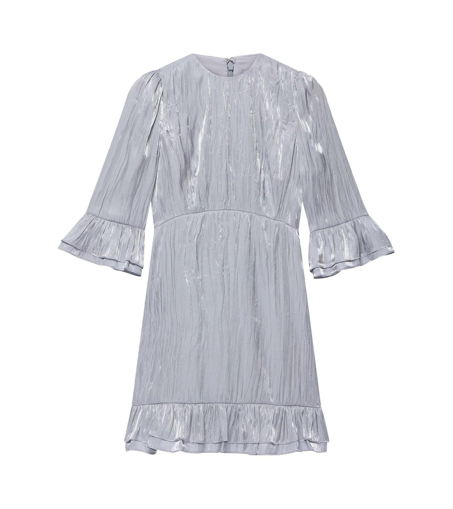 Women's Metallic Ruffle 3/4-Sleeve Mini Dress