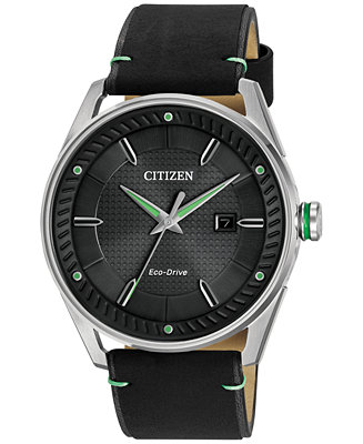 Citizen Drive from Citizen Eco-Drive Men's Black Leather Strap Watch ...