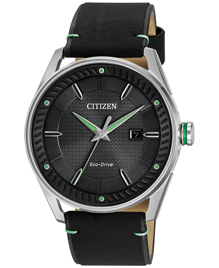 Citizen Eco-Drive Men's Black Leather Strap Watch 42mm - Macy's