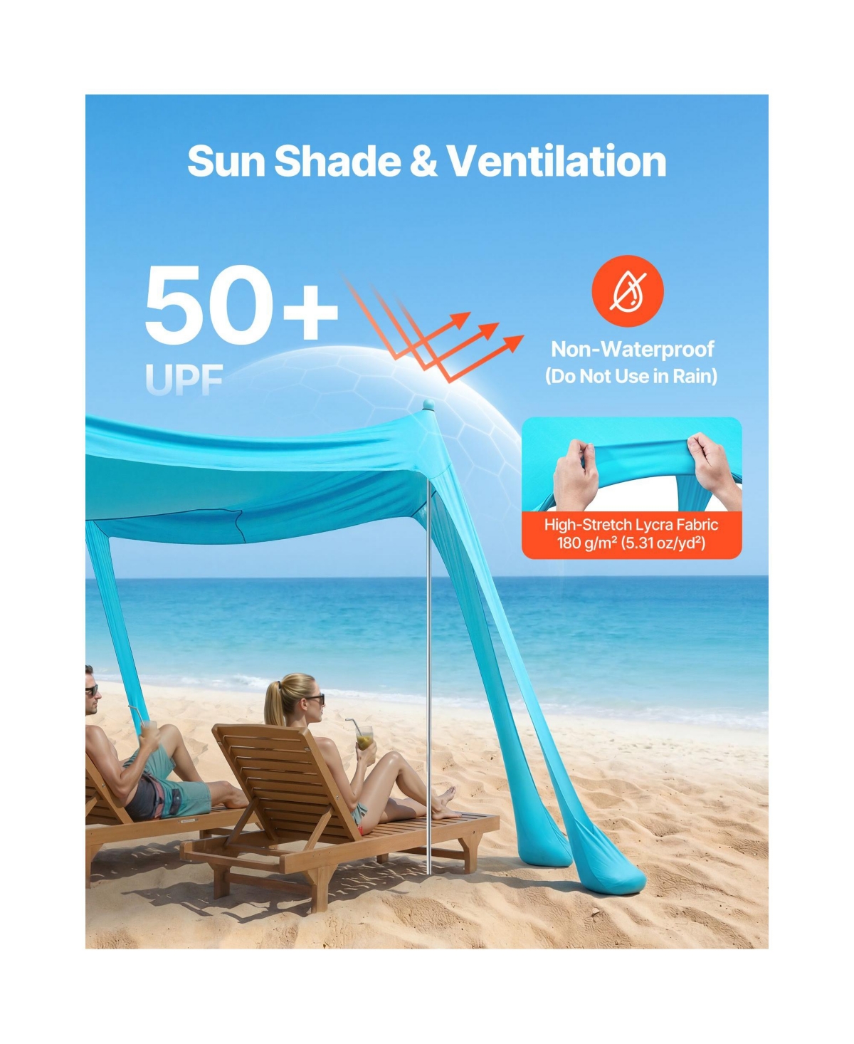 Mountaintop Beach Tent Sun Shelter, UPF50+ Green Pop-Up Canopy, 6.6ft Tall, 10x10ft, Sandbags, Poles and Shovels for Camping and Beach Fishing