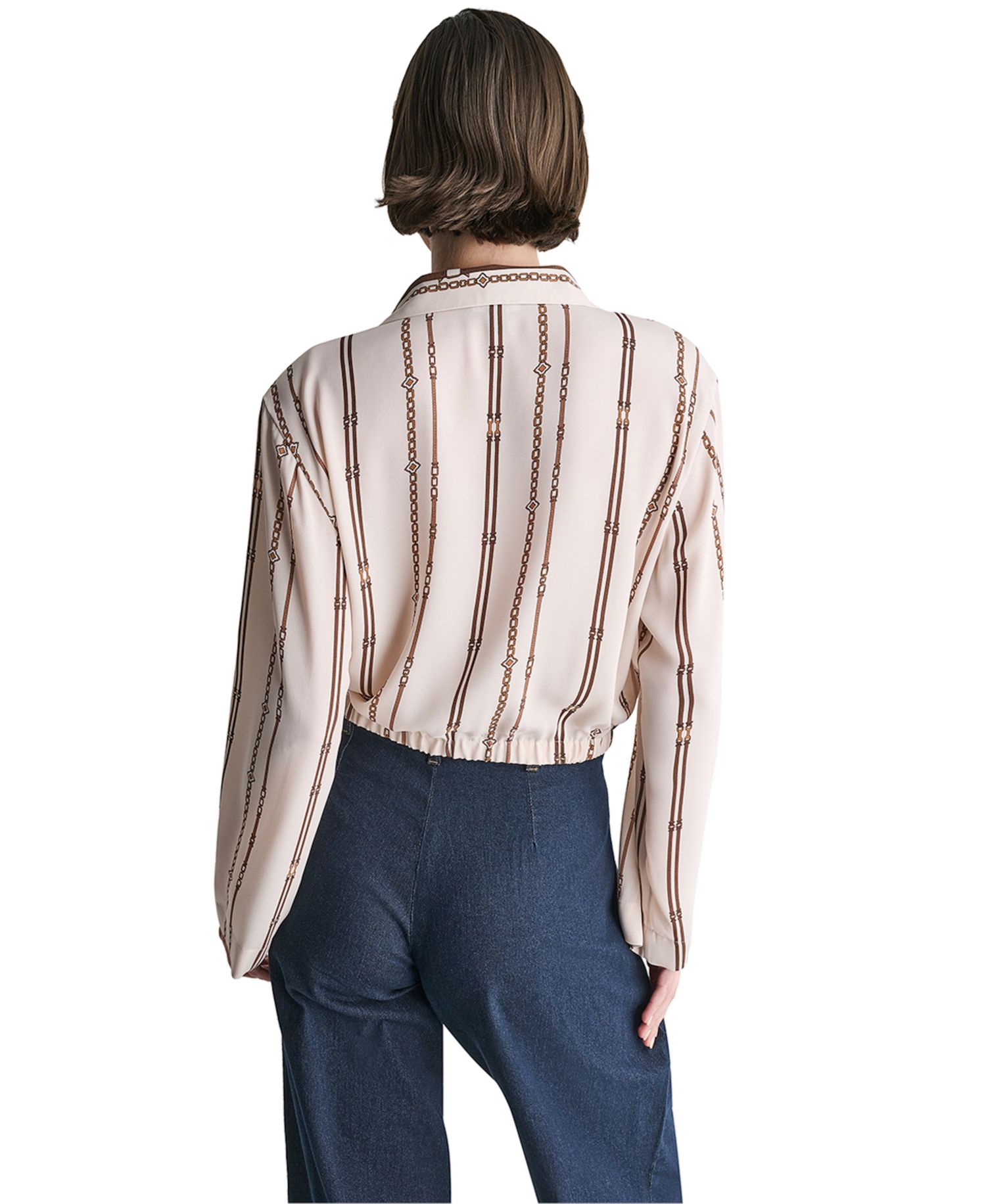 Women's Collared Long-Sleeve Crop Button-Up Top