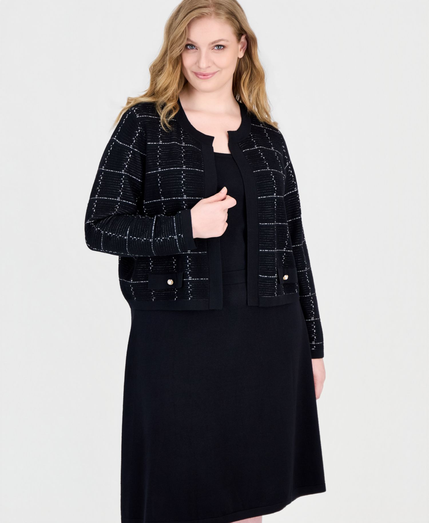 Plus Size Scoop Neck Long Sleeve Jacket Sweater Dress