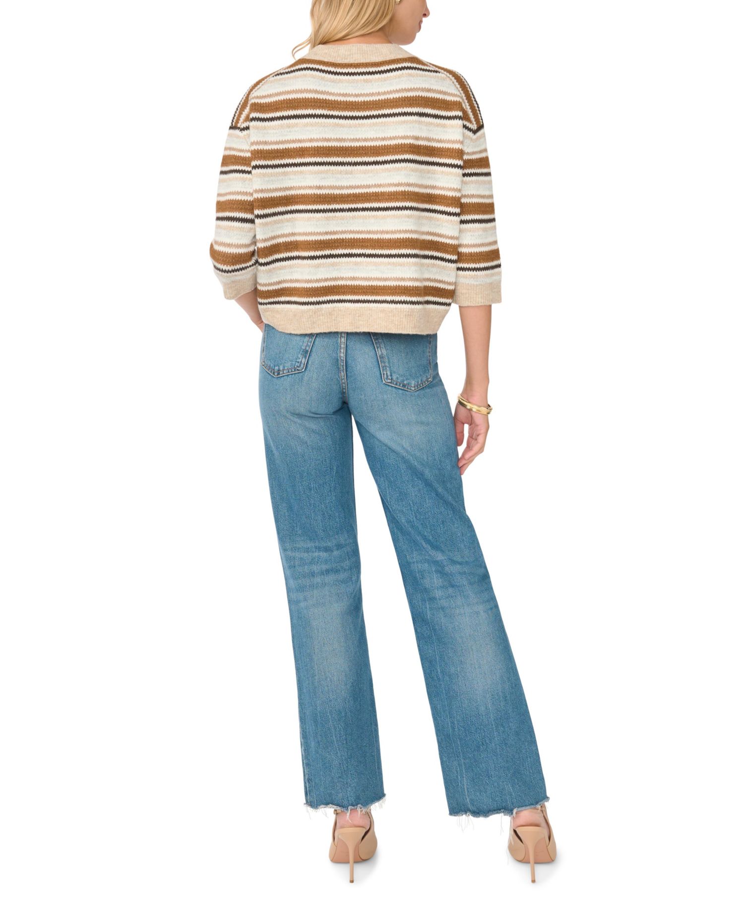 Women's Seed Stitch Striped Crewneck Sweater