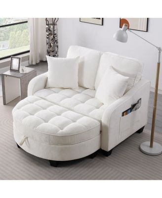 Two-Seater Sofa Chaise with Storage Footrest and Pillows