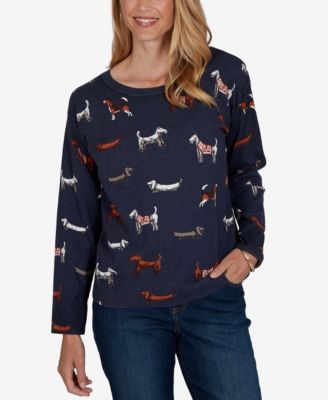 Women's Petite Dog-Print Long-Sleeve Pullover