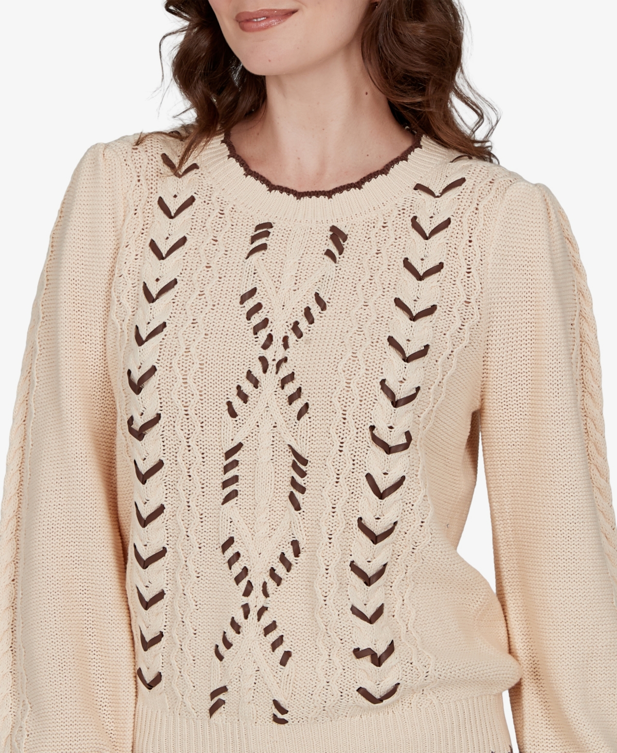 Ruby Rd. Petite Cable-knit Scalloped-trim Pullover In Green