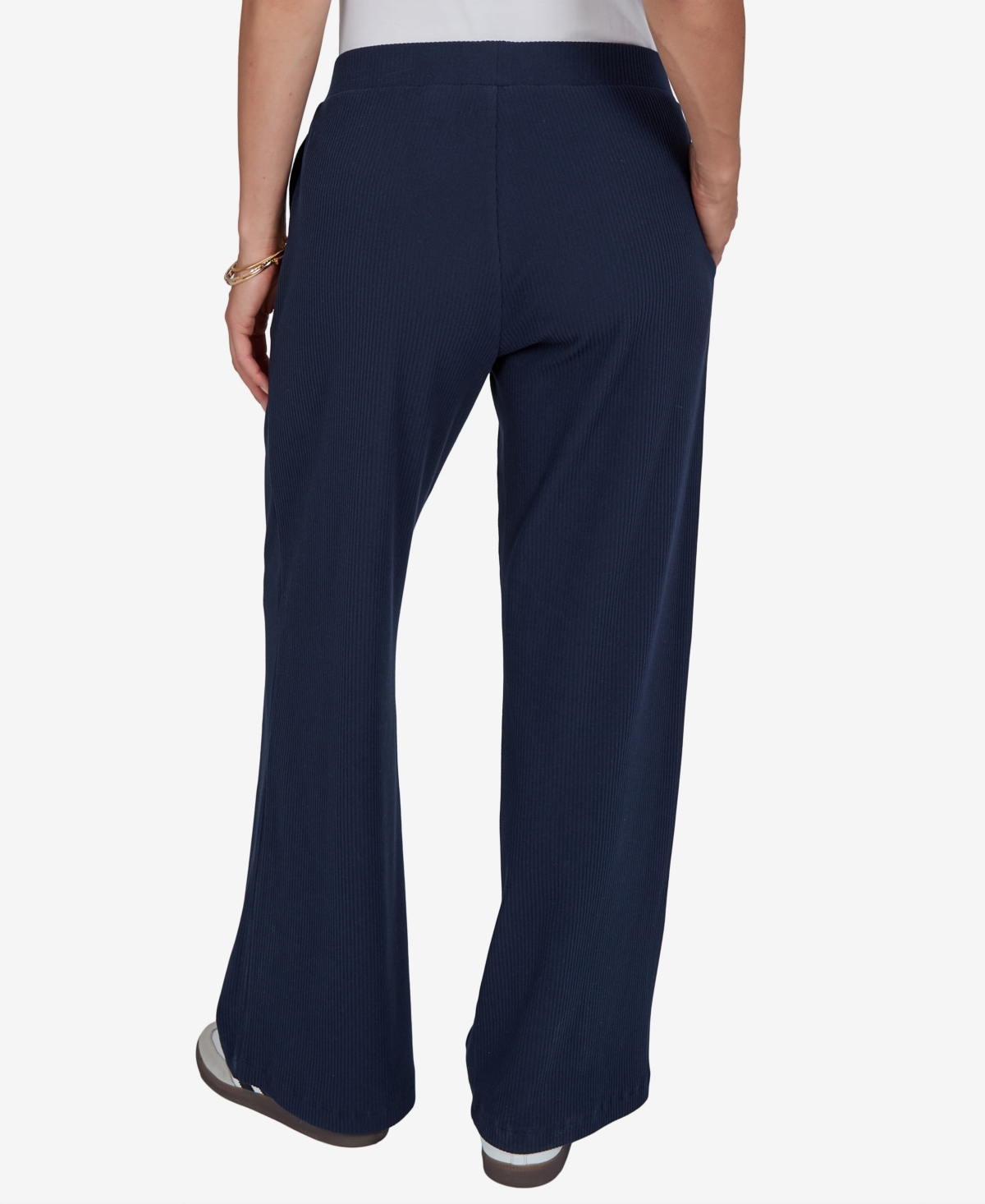 Ruby Rd. Petite Wide-leg Pull-on Ribbed Pants In Blue