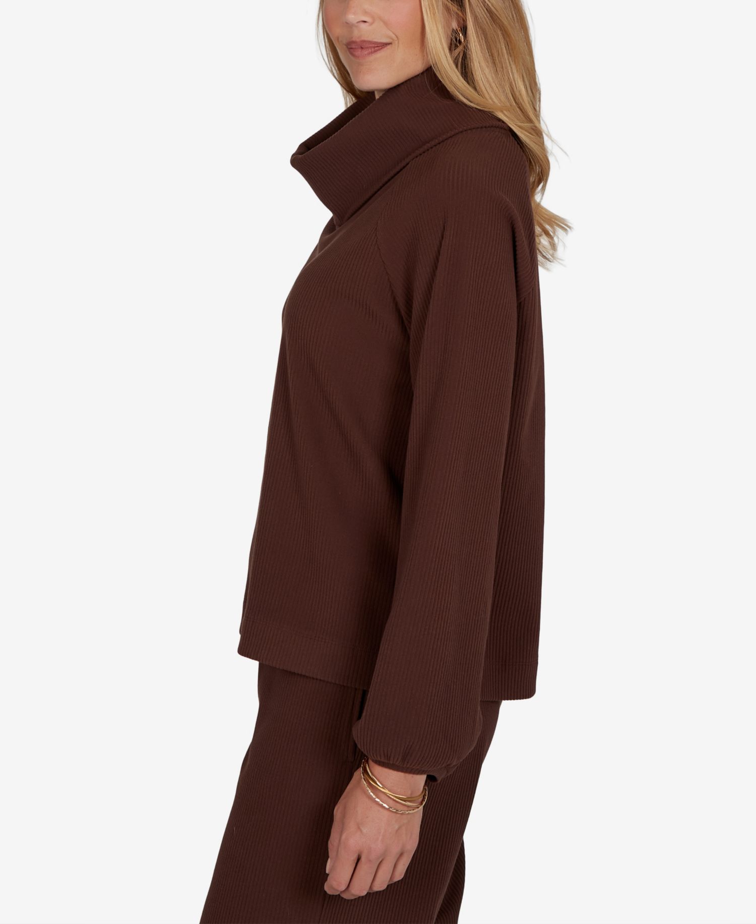 Petite Cowl Neck Ribbed Top
