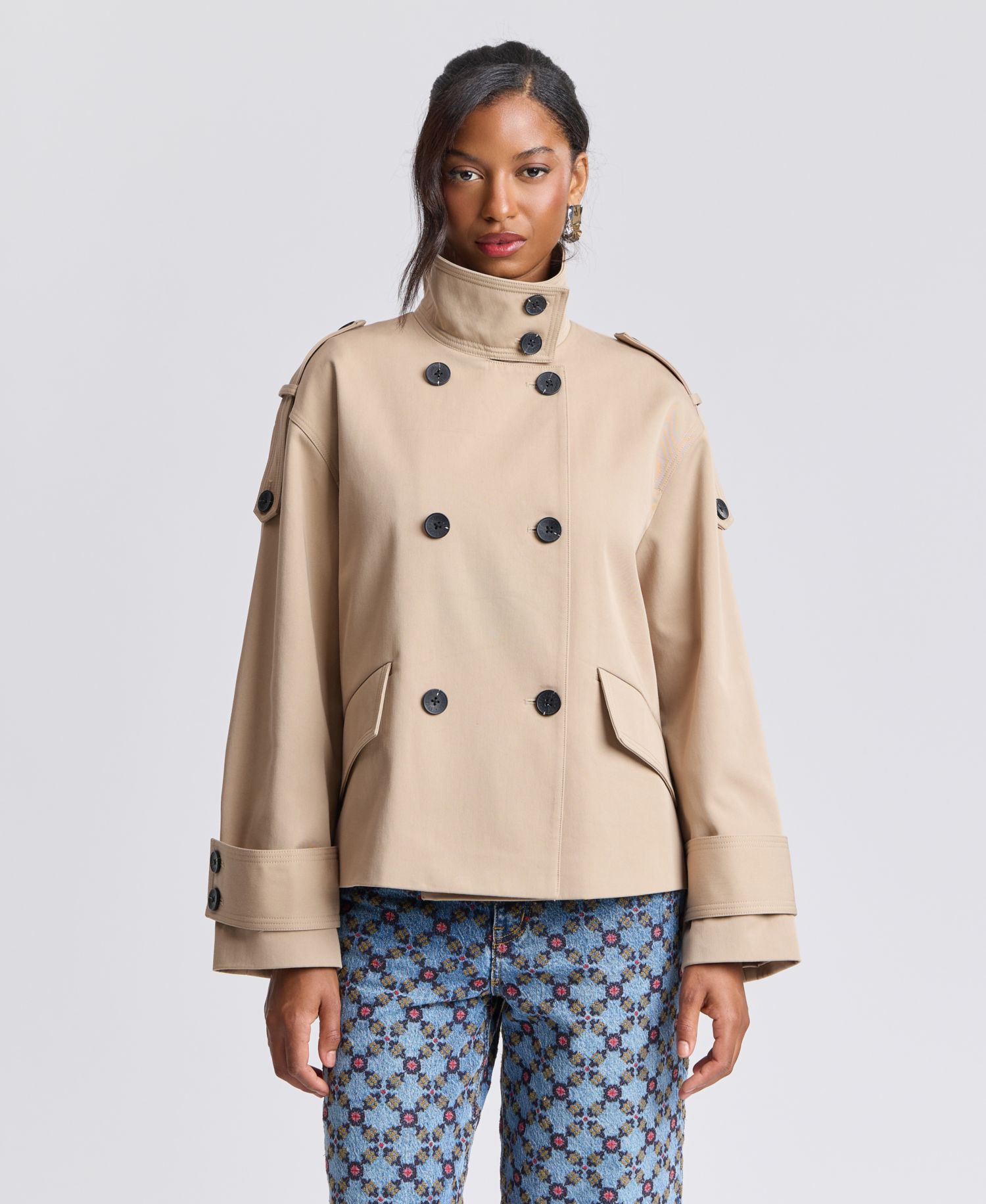 Women's Double-Breasted Short Trench Coat