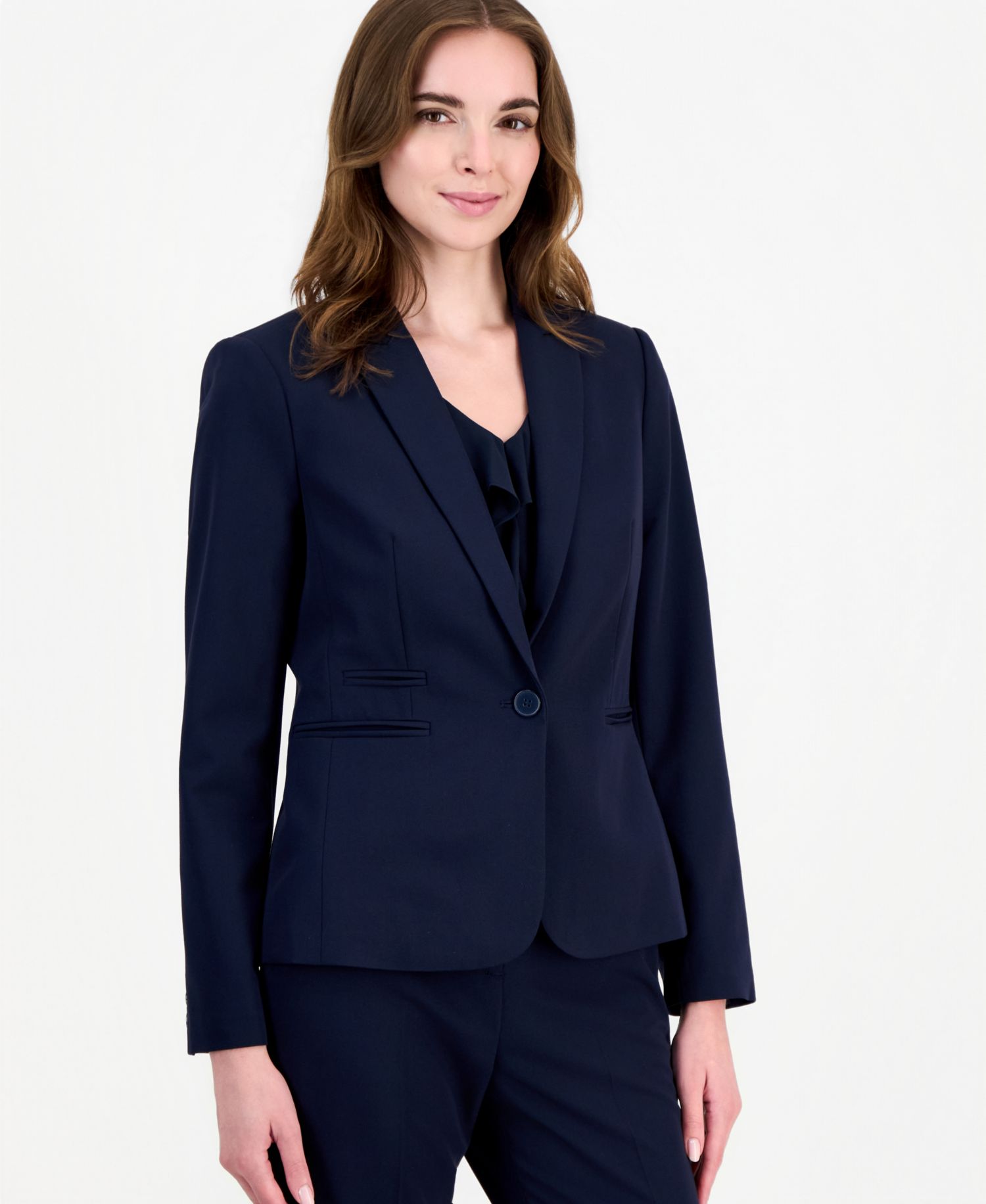 Women's One Button Strip Shoulder-Pad Blazer