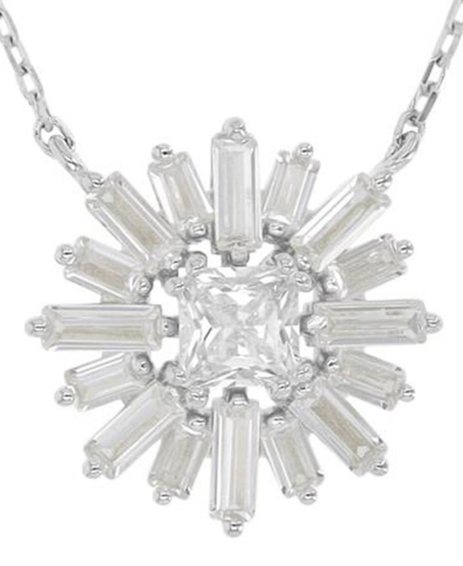 Rhodium Over Sterling Silver Baguette and Princess Cut Cubic Zirconia Sunshine Necklace