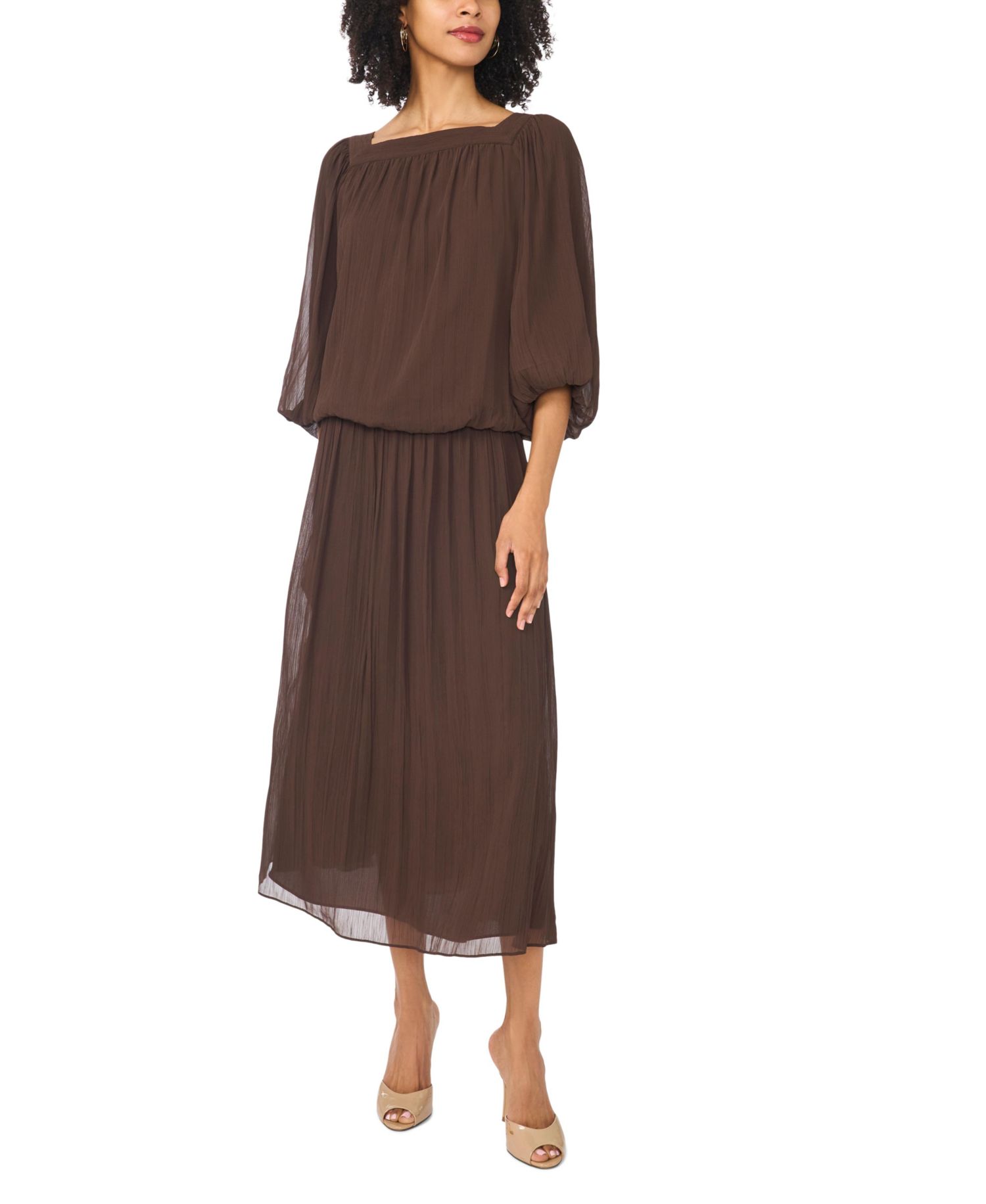 Women's Square Neck 3/4-Sleeve Bubble Blouse