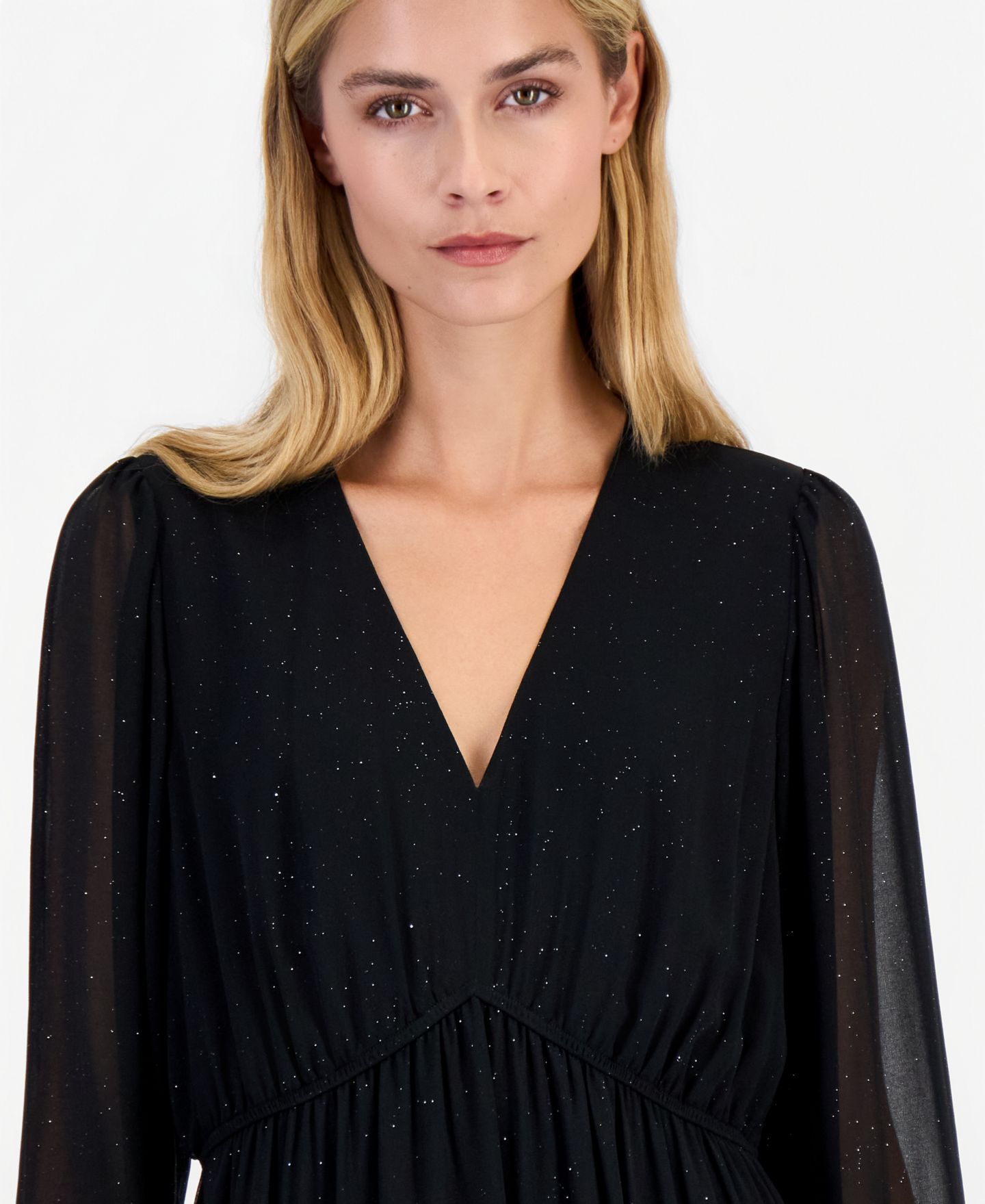 Женское платье Robbie Bee Empire-Waist A-Line Long-Sleeve, цвет: Чёрный / Серебряный — фото 2