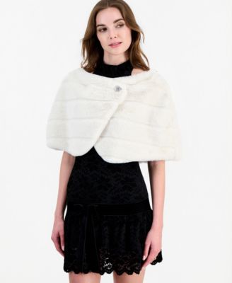 Women's Faux Fur Asymmetrical Crossover Front Horizontal Channel Quilting Capelet