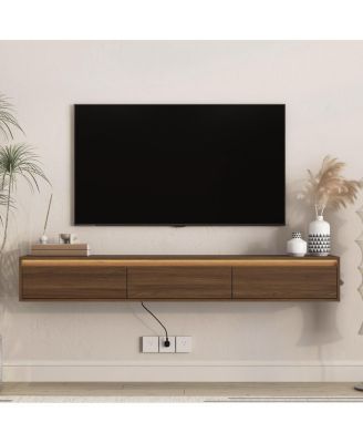Floating TV Stand with LED Lights and Power Outlet