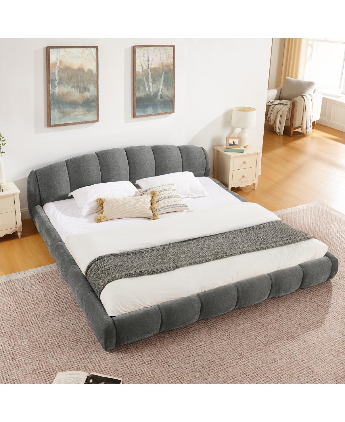 Streamdale Furniture King Size Elegant Chenille Upholstered Platform Bed Frame