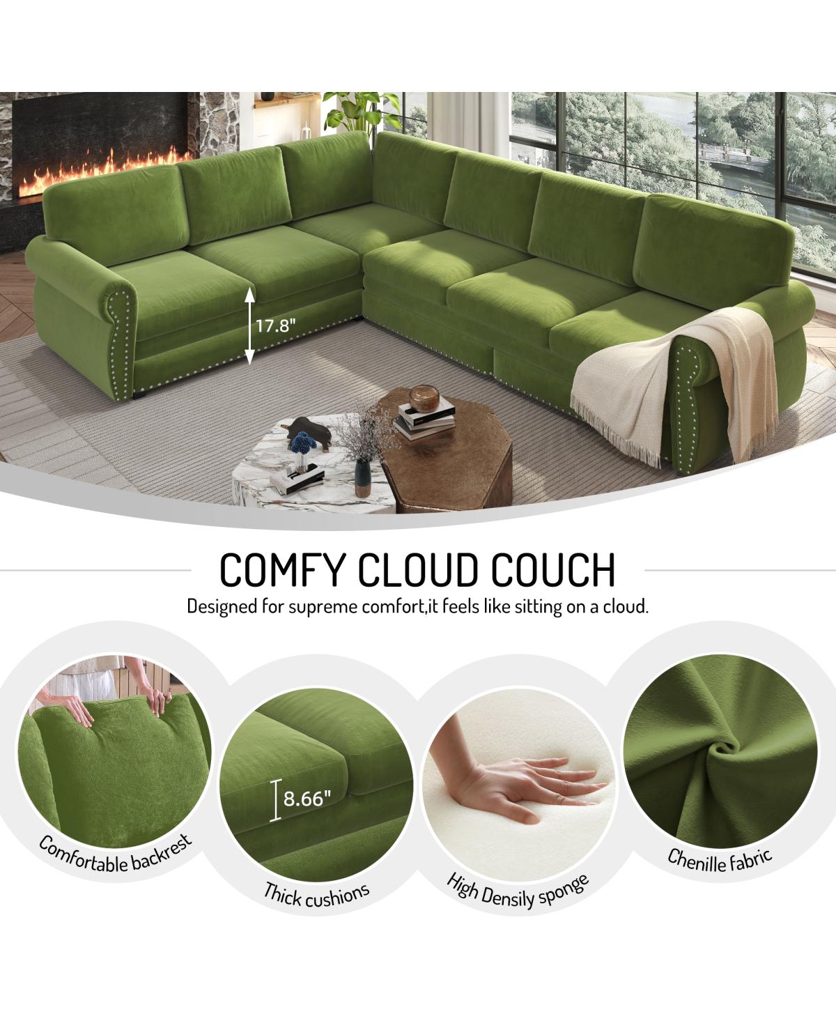 Streamdale Furniture 118" L-Shaped Pull-Out Sleeper Sofa with Chenille Fabric