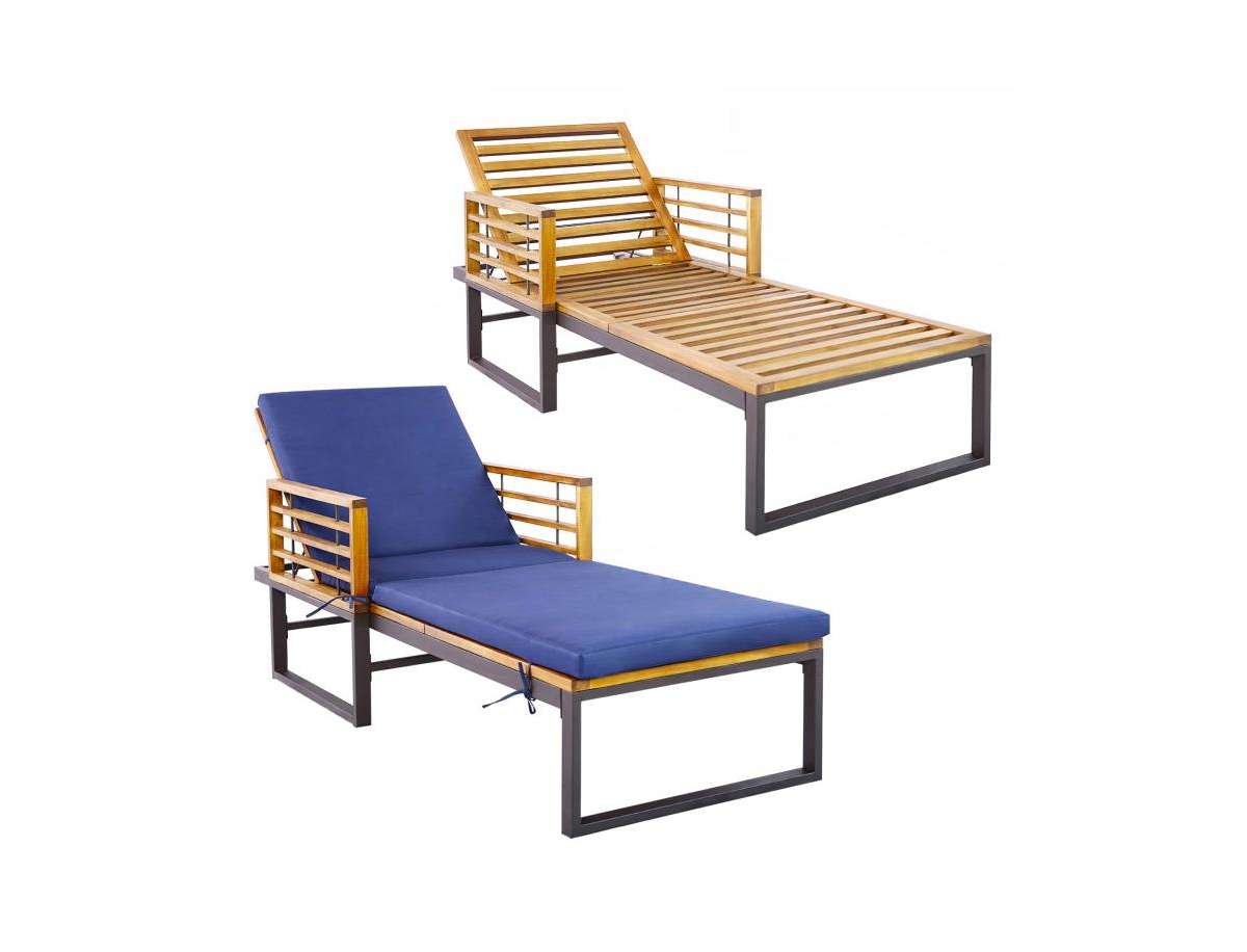 Boyel Living Adjustable Cushioned Patio Chaise Lounge Chair with 4-Level Backrest - Navy