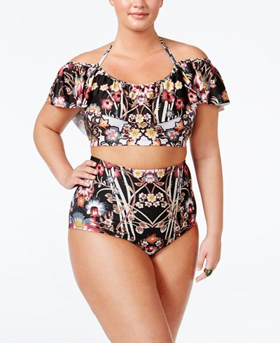 Becca ETC Plus Size Havana Off-The-Shoulder Bikini Top & High-Waist Bottoms