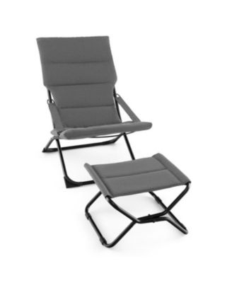 Patio Folding Sling Chair with Ottoman Footrest and Removable Cushion