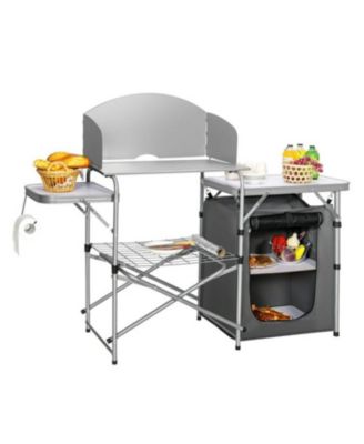 Foldable Outdoor BBQ Portable Grilling Table With Windscreen Bag