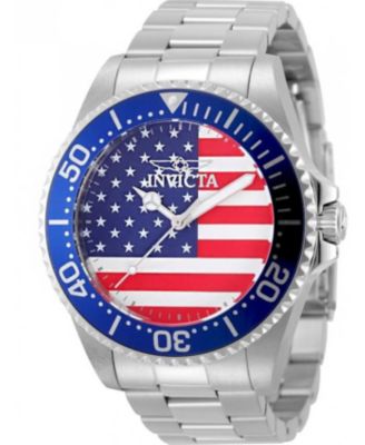Pro Diver 50415 Men's 45mm Quartz Watch - Red, White and Blue Dial, Stainless Steel Bracelet