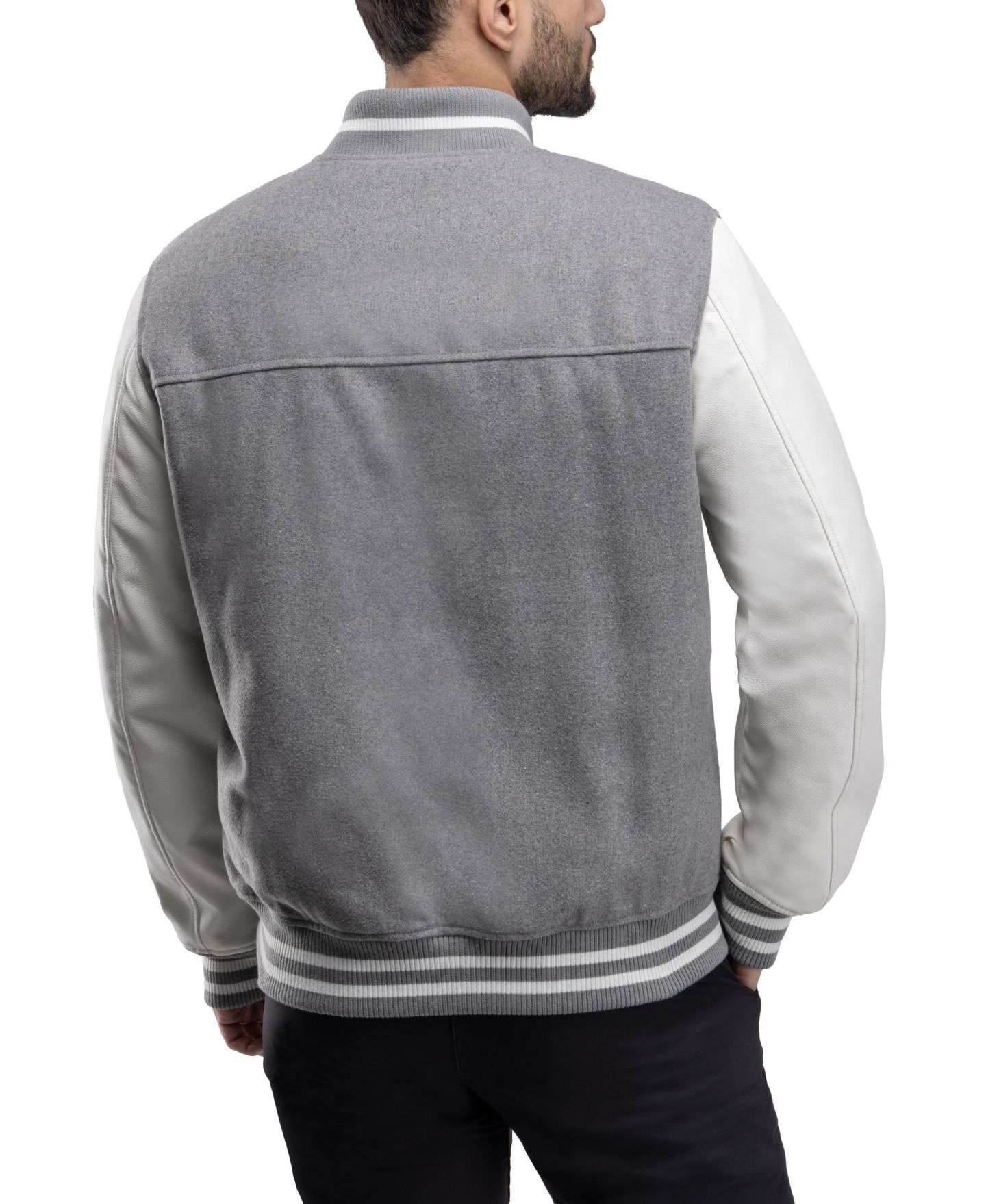 Мужская куртка X-Ray Wool Varsity Bomber With PU Sleeves, цвет: Серый / Белый — фото 3