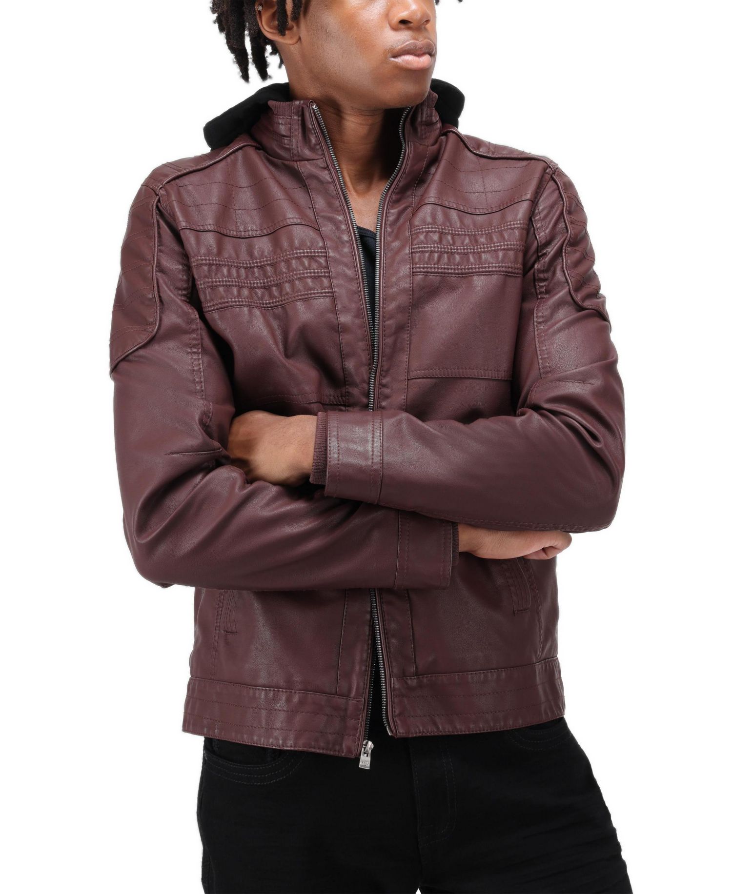 XRAY Men's Moto PU Jacket With Hood and Faux Shearling Lining
