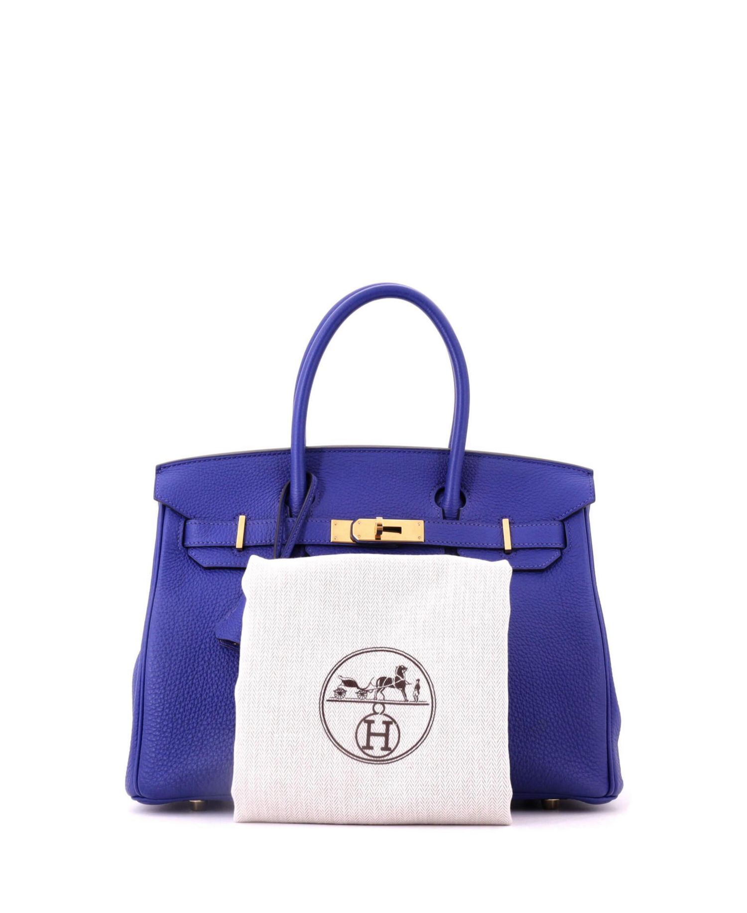 Pre-Owned Hermes Birkin 30 Handbag Blue Togo with Gold Hardware