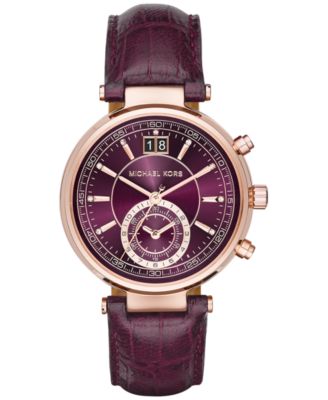Michael Kors Women's Chronograph Sawyer Plum Leather Strap Watch