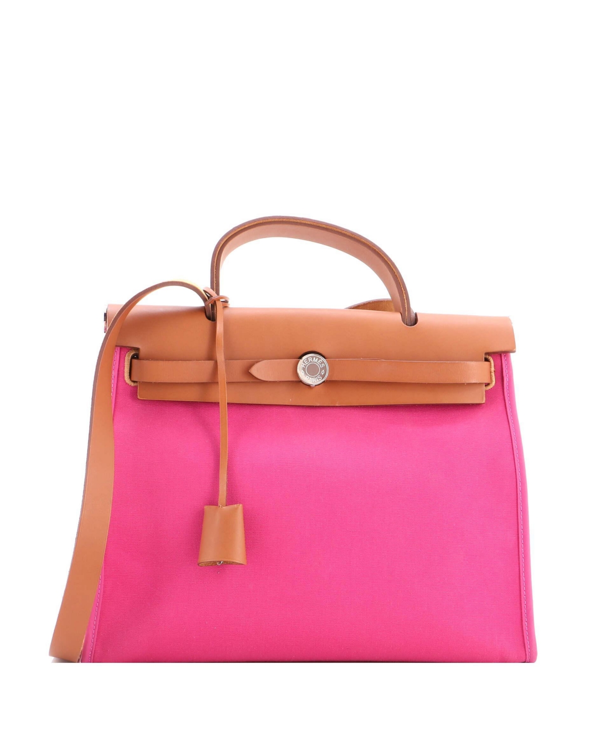 Pre-Owned Hermes 31 Herbag Zip Leather and Toile - Pink