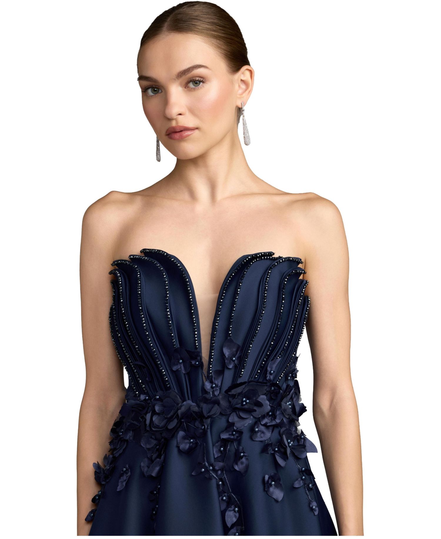 Women's Strapless Sweetheart Floral Applique Ball Gown