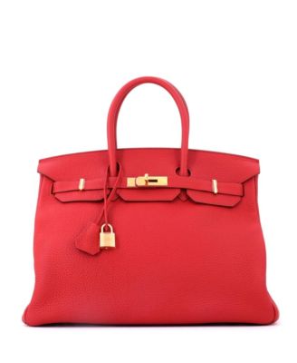 Pre-Owned Hermes Birkin 35 Handbag Red Togo with Gold Hardware