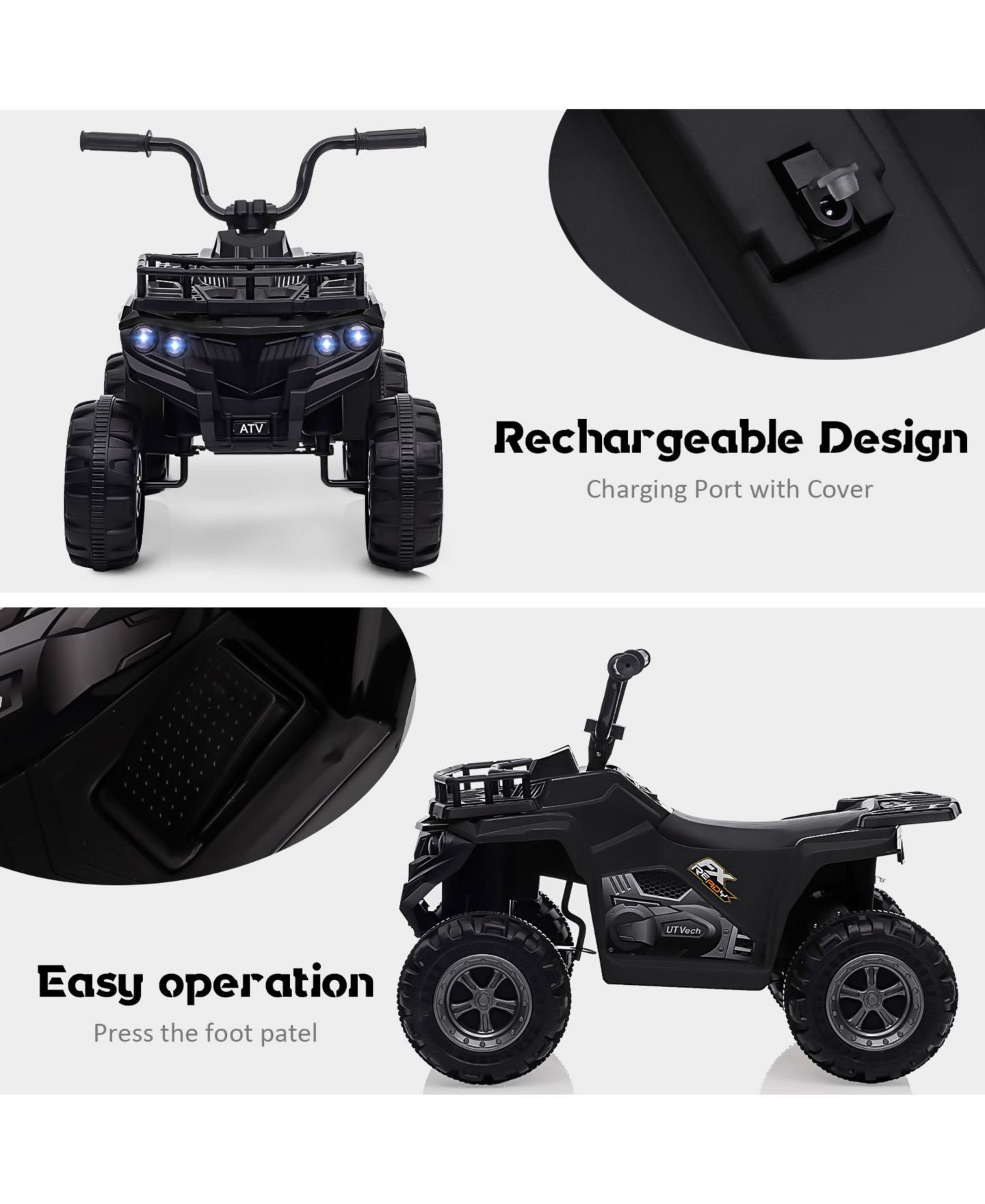 Детская игрушка homfan 12V Electric Ride On ATV Rechargeable Ride On Quad, 44 lb. Capacity, от 3 лет — фото 2