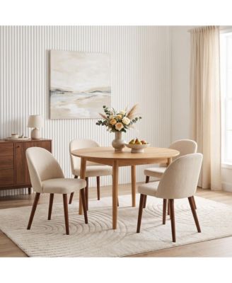 Wooden Dining Chairs Set of 4, Modern Fabric Dining Chairs, Upholstered Chairs with Wood Legs, Curved Thick Backrest for Kitchen Dining Room