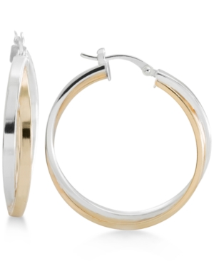 image of Two-Tone Overlapped Hoop Earrings in Sterling Silver and 14k Gold-Plate