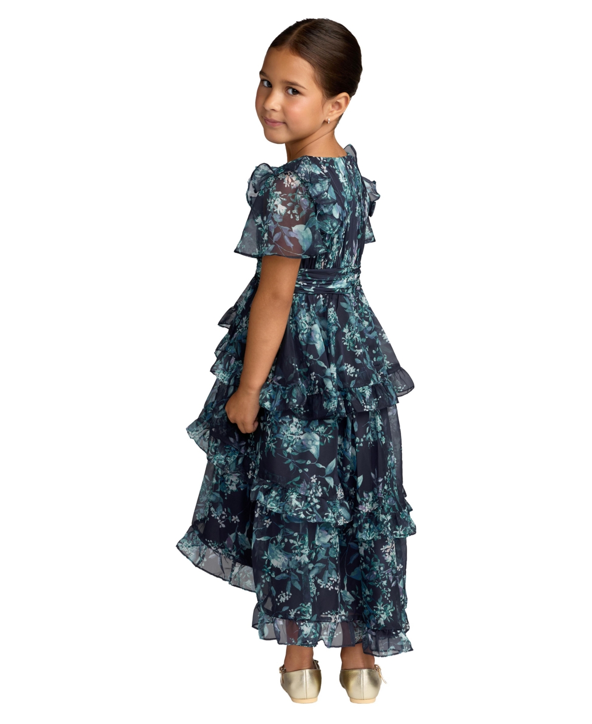 Mac Duggal Big Girls High-Neck Ruffle High-Low Chiffon Gown