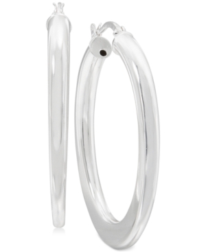 image of Polished Tube Oval Hoop Earrings in Sterling Silver