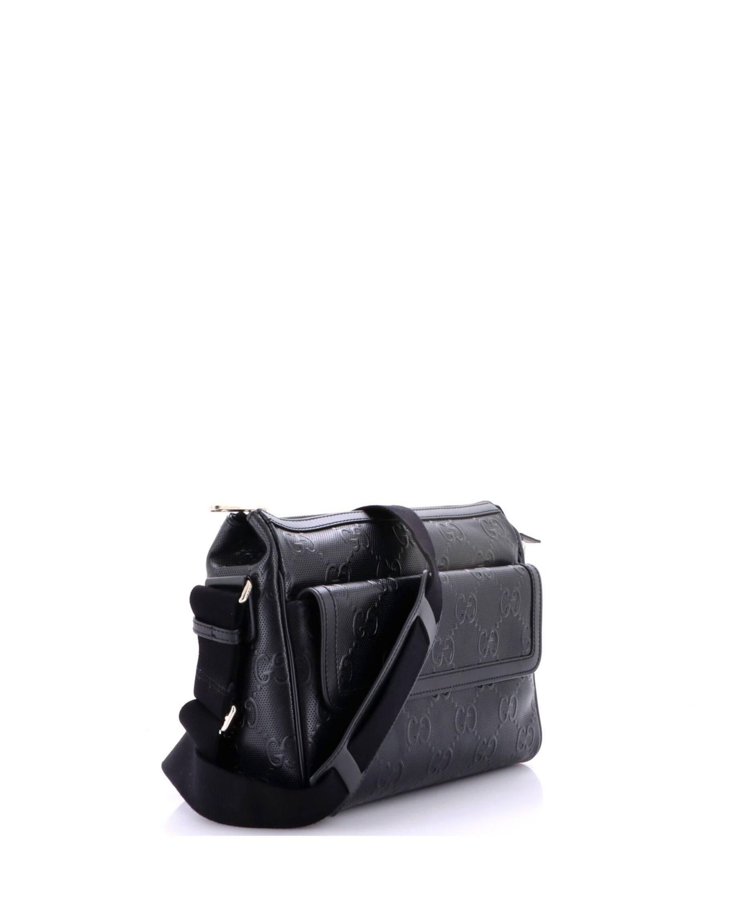 Medium Front Pocket Messenger Bag GG Embossed Perforated Leather