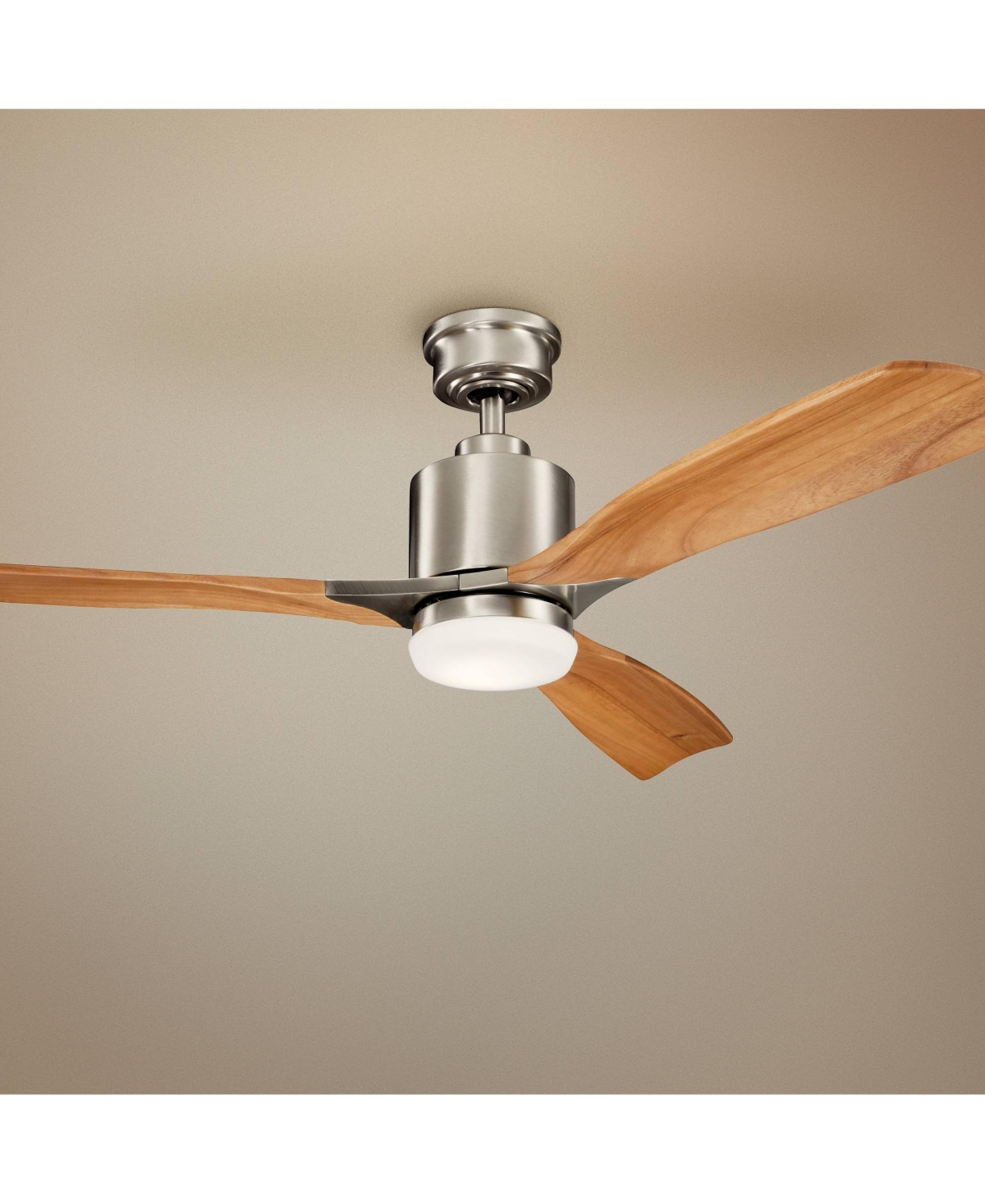 52" Kichler Ridley Ii Steel and Oak Led Ceiling Fan with Wall Control