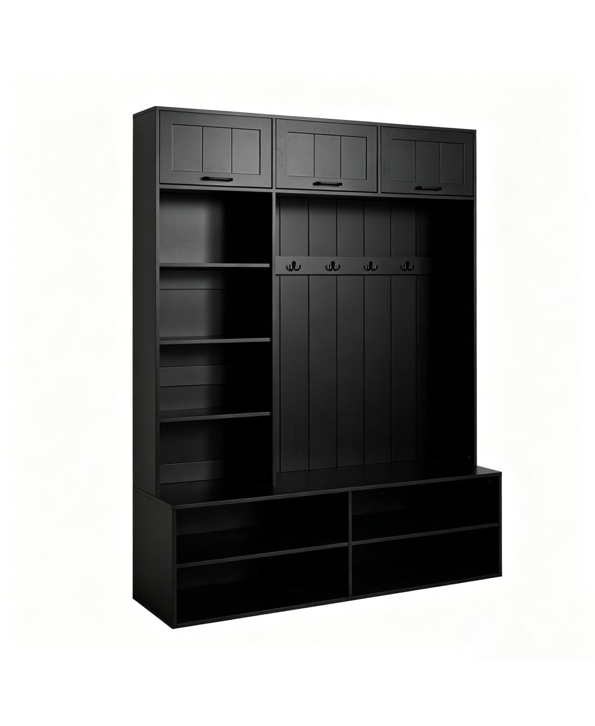 Streamdale Furniture 76.9" Farmhouse Hall Tree with Bench, Shoe Storage and 4 Hooks