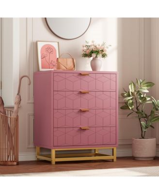 4 Drawer Dresser, Modern Chest of Drawers with Gold Metal Handles, Versatile Organizer Cabinet for Bedroom, Living Room, Hallway, Entryway