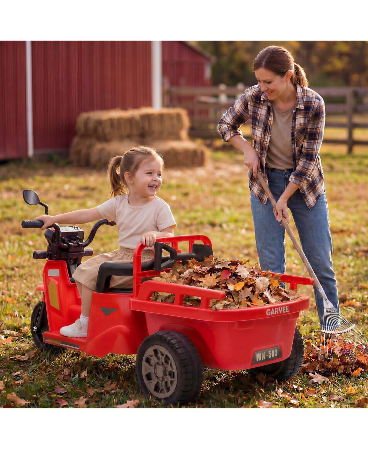 Детская игрушка homfan 12V Kids Electric Motorcycle 3-Wheel Ride-On Tractor with Trailer, 2x55W Motor, Bluetooth Music, Ages 3-8 — фото 9