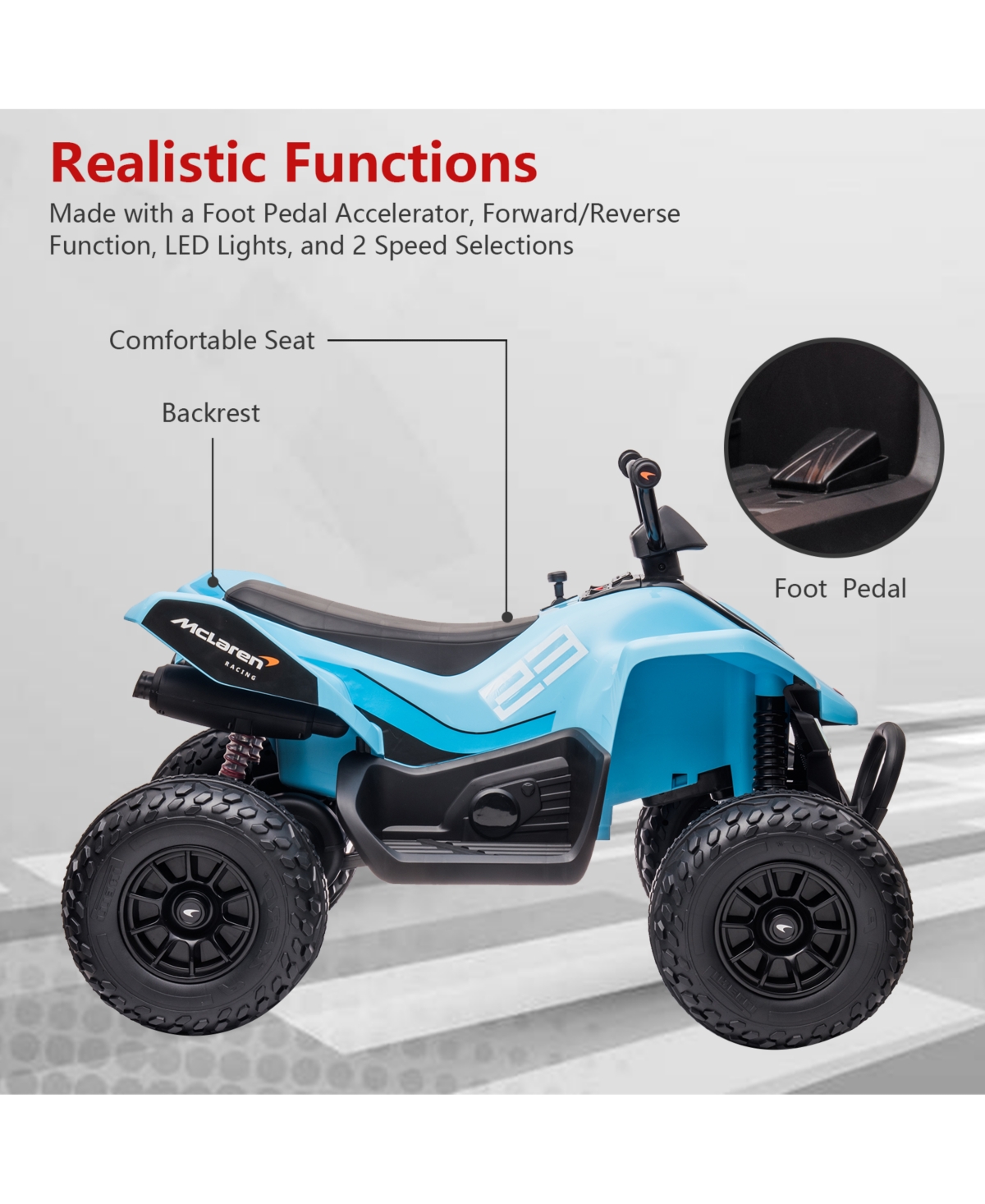 24V Kids Ride On Atv 4 Wheeler Quad Car, Electric Ride On Toy with 2 Speed, Led Lights for Backyard Outdoor Play, Birthday Holiday Gift for Girls Boys