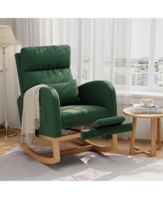 Rocking Chair with Footrest Corduroy Upholstered Glider with Side Pocket and Pillow Ergonomic for Bedroom Living Room Nursing Room Light Brown