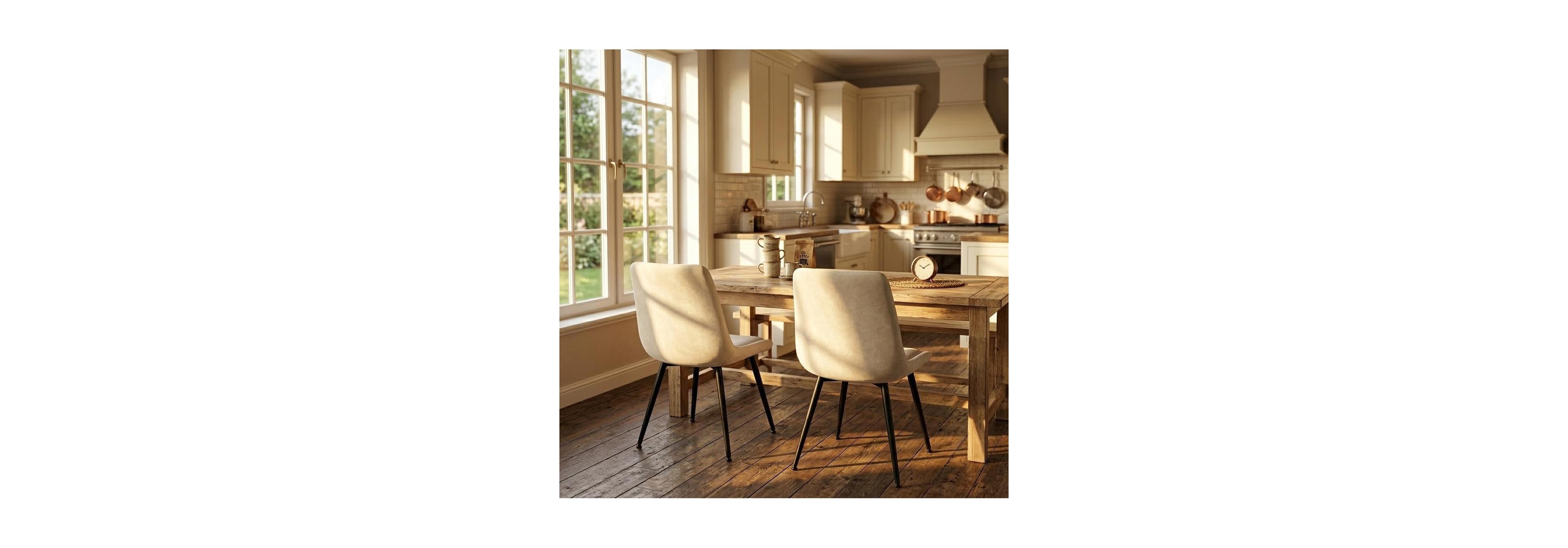 Set of 2 Chenille Upholstered Dining Chairs with Metal Frame and Adjustable Feet,Beige