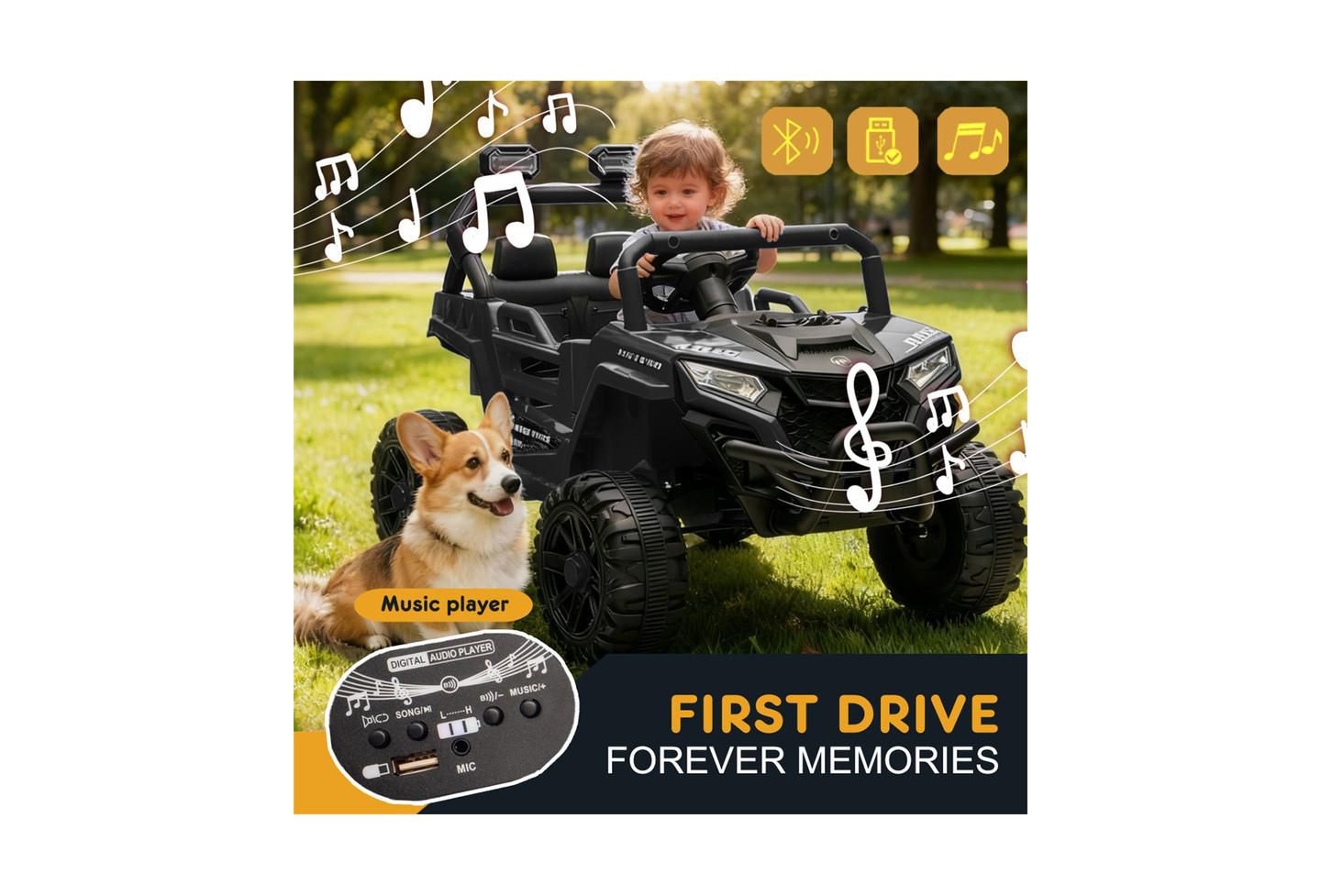 Детская игрушка YOBTOP 12V 2WD Ride-On UTV with 2.4G Parental Remote Control, 4-Wheel Suspension & Anti-Collision Bar, Ages 3-5, цвет: Чёрный — фото 6
