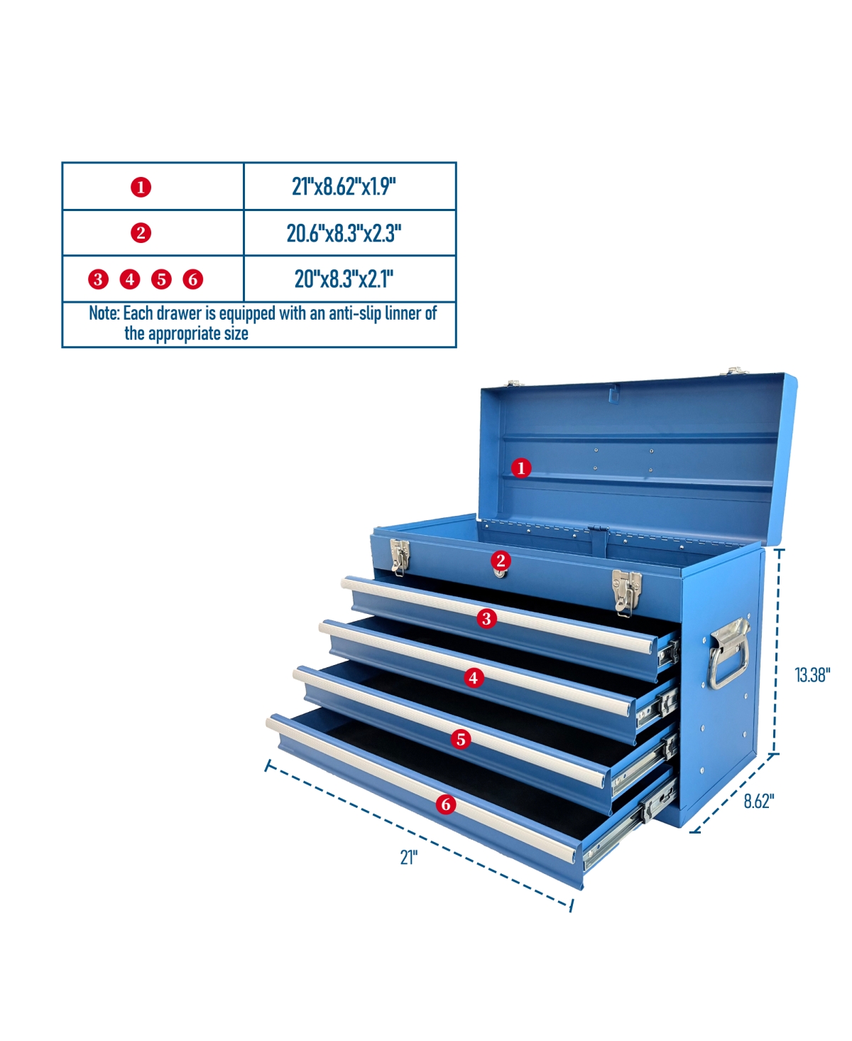 Streamdale Furniture 21-Inch Heavy Duty 4-Drawer Portable Metal Tool Box with Ball Bearing Slides