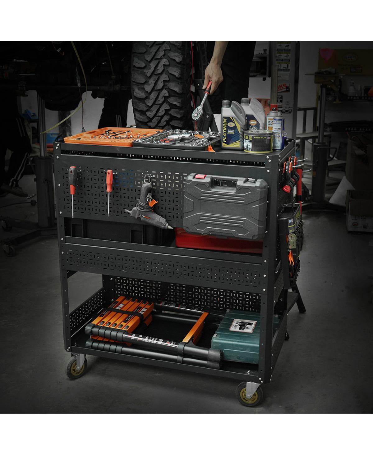 Streamdale Furniture 3-Tier Detachable Rolling Utility Tool Cart with Pegboard